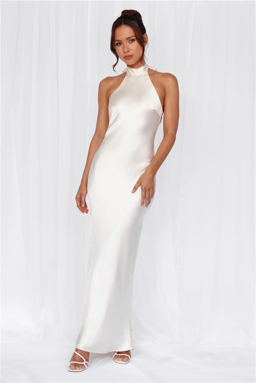 Womens Stylish Halter-neck Fitted Dress With Tie Details