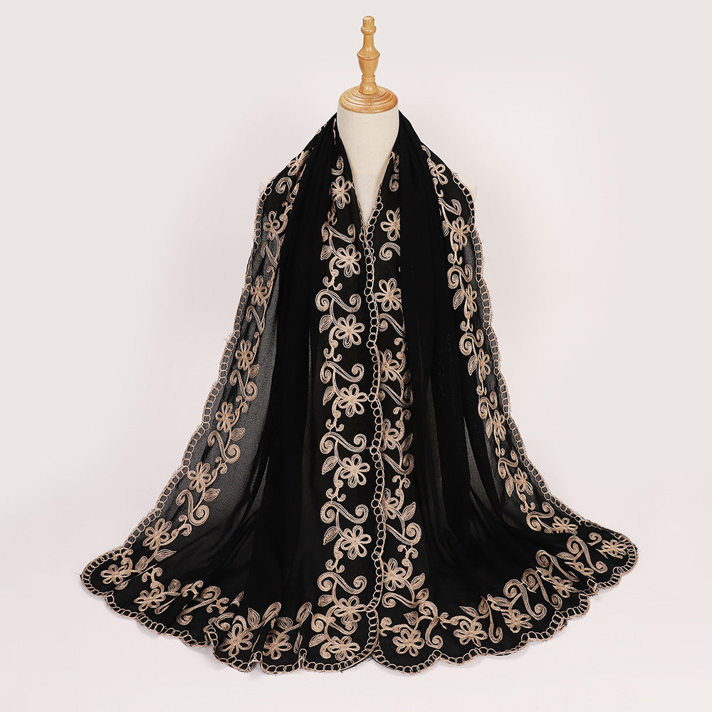 Ethnic Style Black Embroidered Toe Cap Shawl Scarf