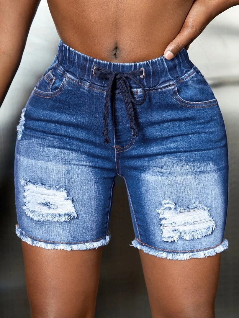 Stretchy Ripped Skinny Jeans With Fringed Detailing