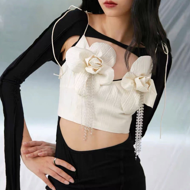 Sexy Backless Three-dimensional Flower Lace-up Vest Top