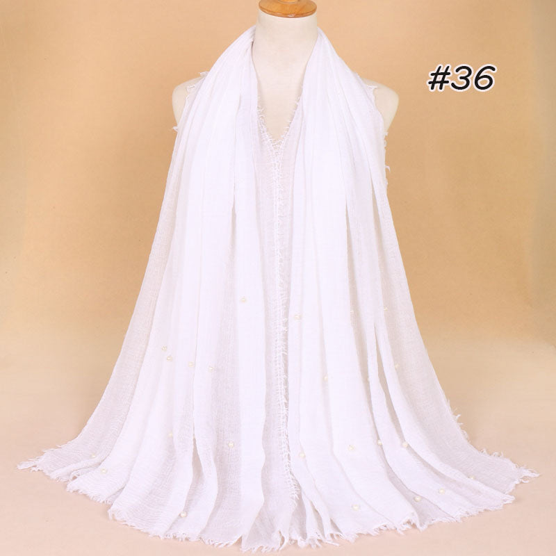 Women's Cotton And Linen Crumpled Monochrome Scarf