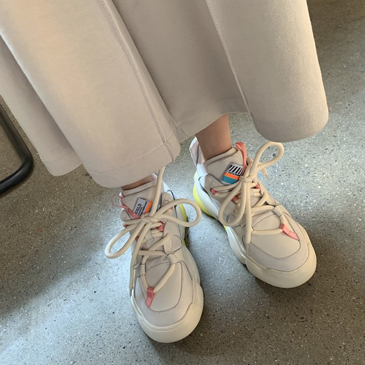 Casual Color Matching Lace-up Women's Single Shoes Platform Wedge Sneakers
