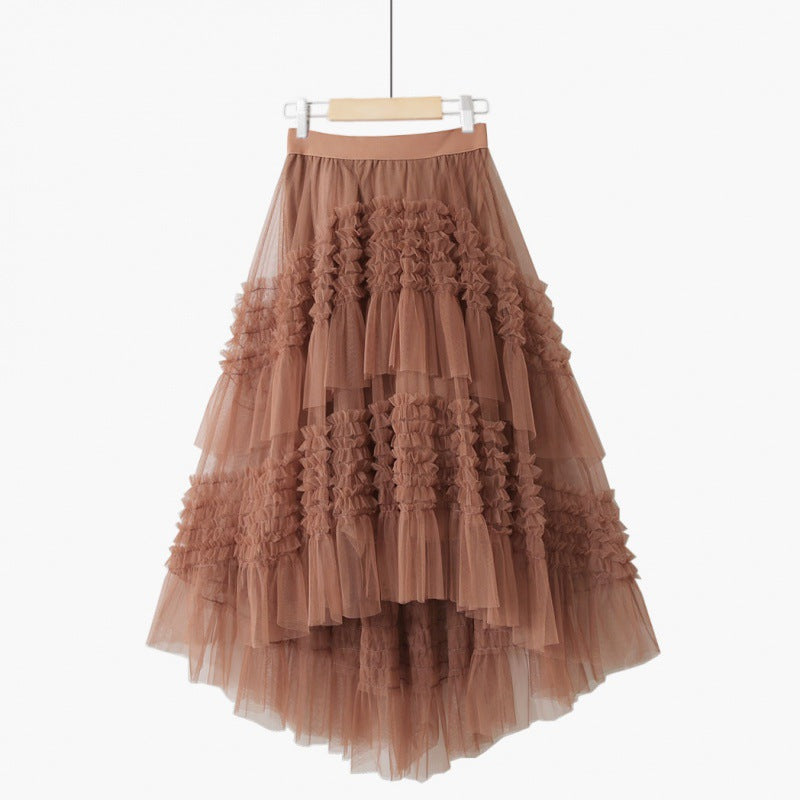 Irregular Fashion Solid Color Mesh Skirt