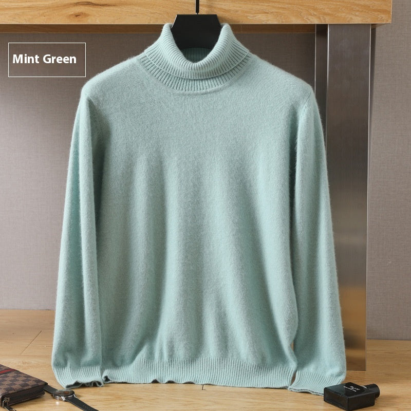Efterår Vinter Mænd Høj Krave Løs Ensfarvet Pullover Mink Underdel Sweater