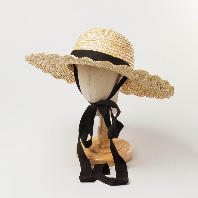 Children's New Shell Type Large Brim Strap Straw Hat