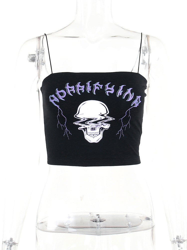 European And American Gothic Skull Print Tight Navel Sling Women