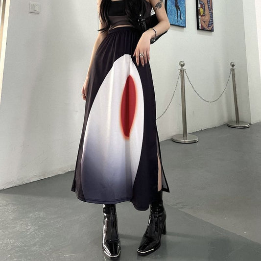 Women's Elastic Waist Split Skirt Casual A- Line Dress
