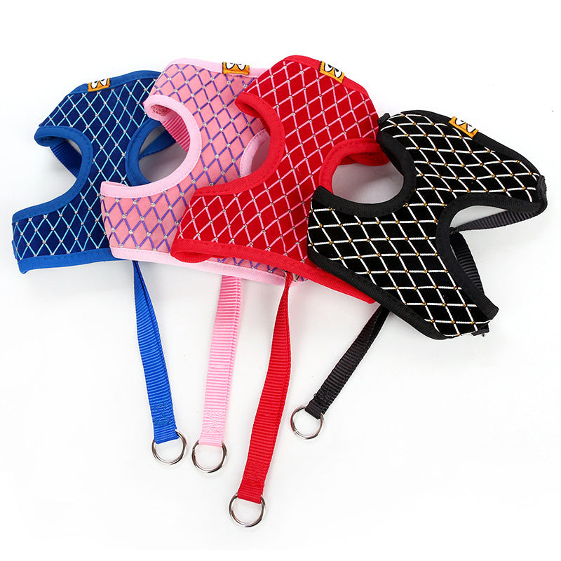 Dog Leash Breathable Mesh With Flash Diamond Nylon Pet Chest Back Leash