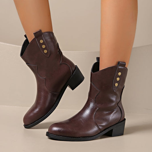 Women's Mid Heel Pointed Toe Platform Ankle Boots