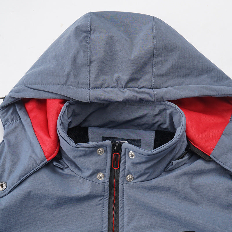 Hooded Men's Casual Coat Slim Solid Zipper Jacket