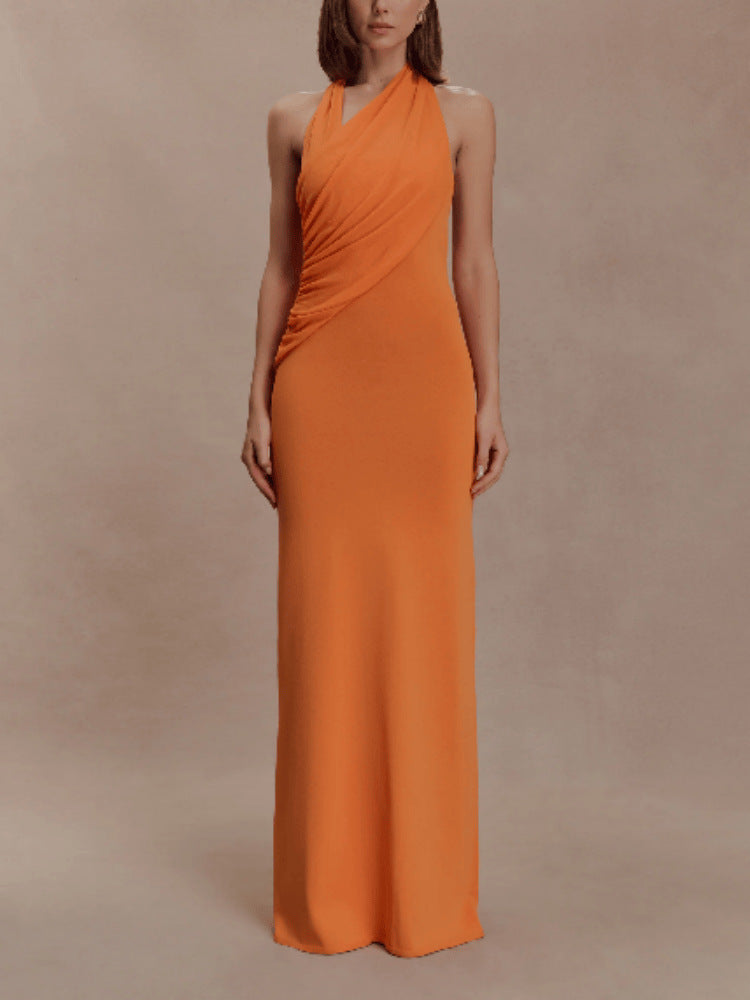 Sexy Off-the-Shoulder Sleeveless Bodycon Pleated Backless Dress For Women
