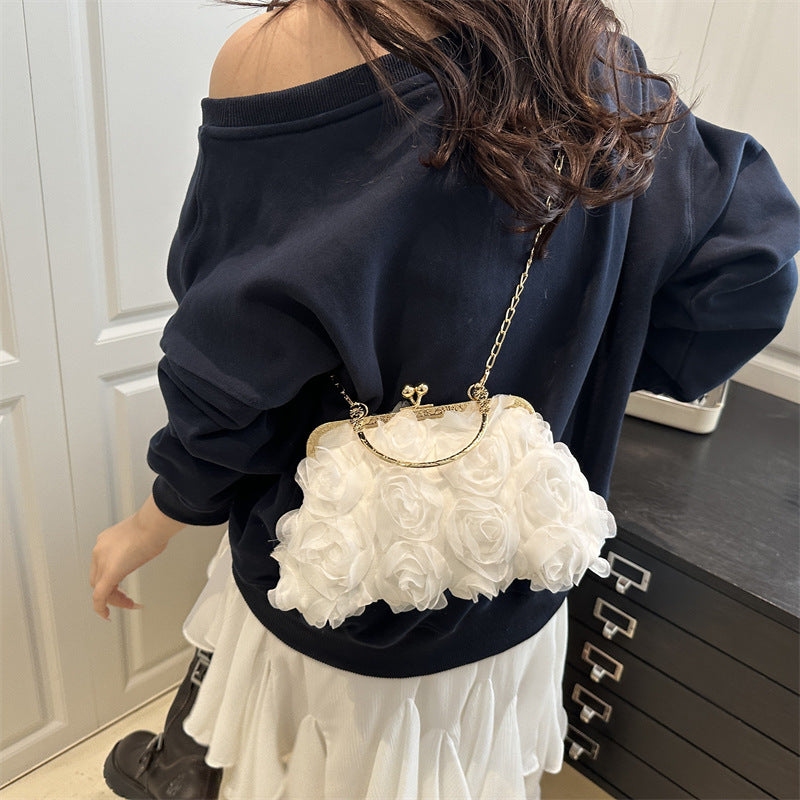 Chic Versatile Rose-patterned Womens Bag With A Chain Detail