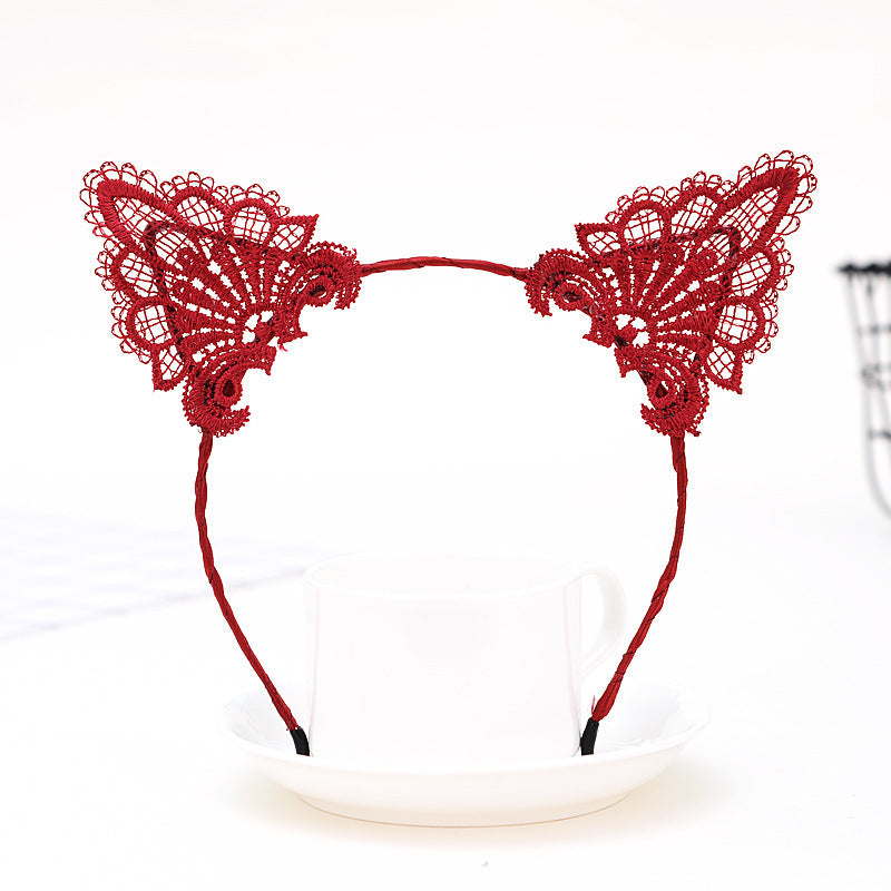 Lace Cute Cat Ear Hair Band Female Face Wash Hairpin