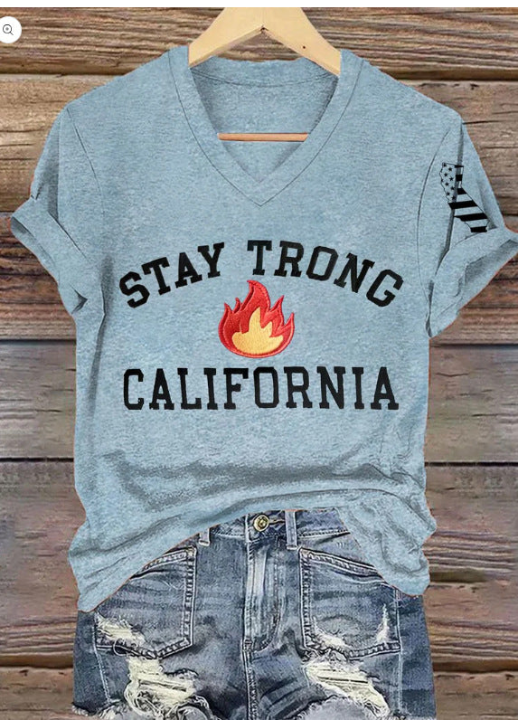 T-shirt til kvinder med V-hals i polyester