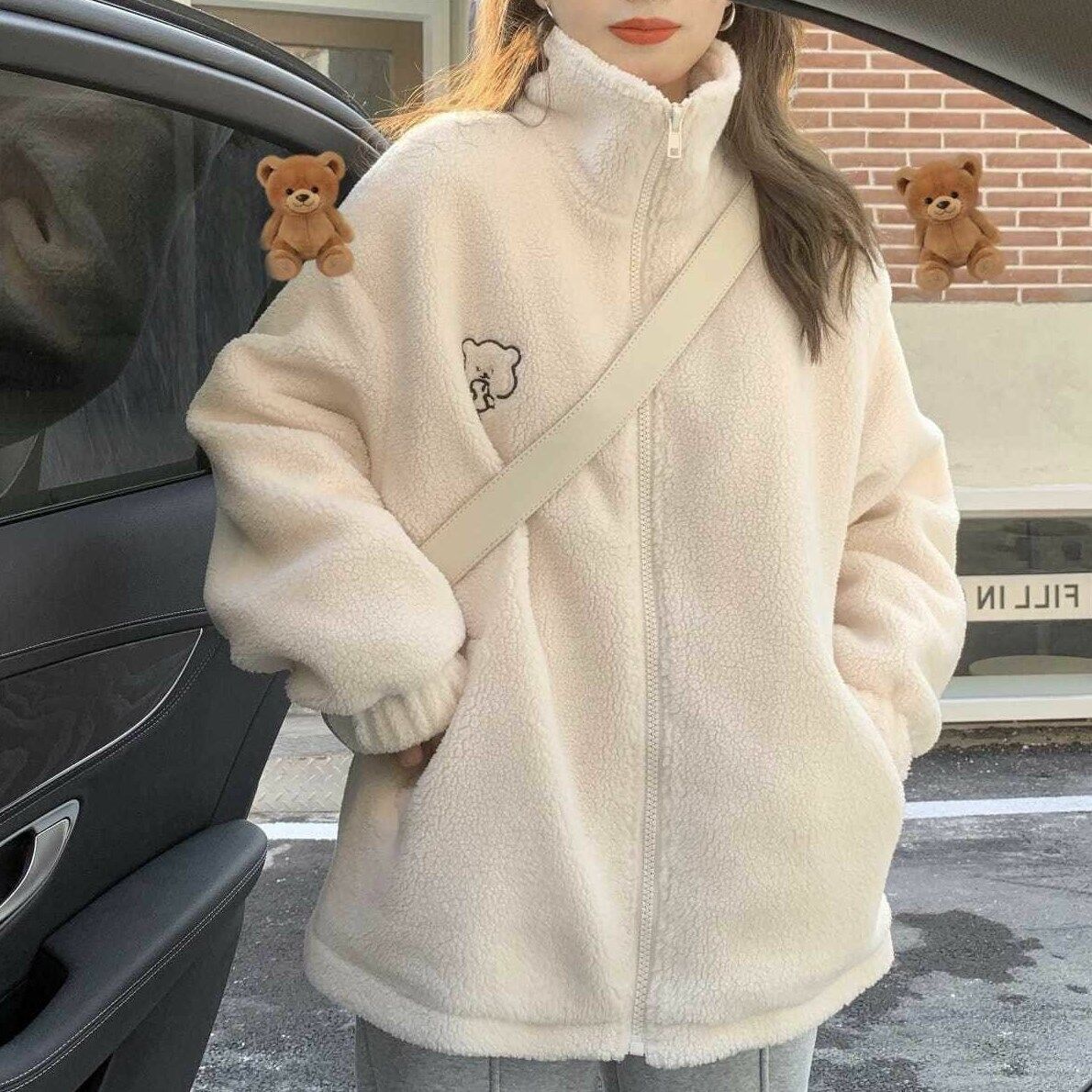 Women's Loose Stand Collar Lamb Wool Coat
