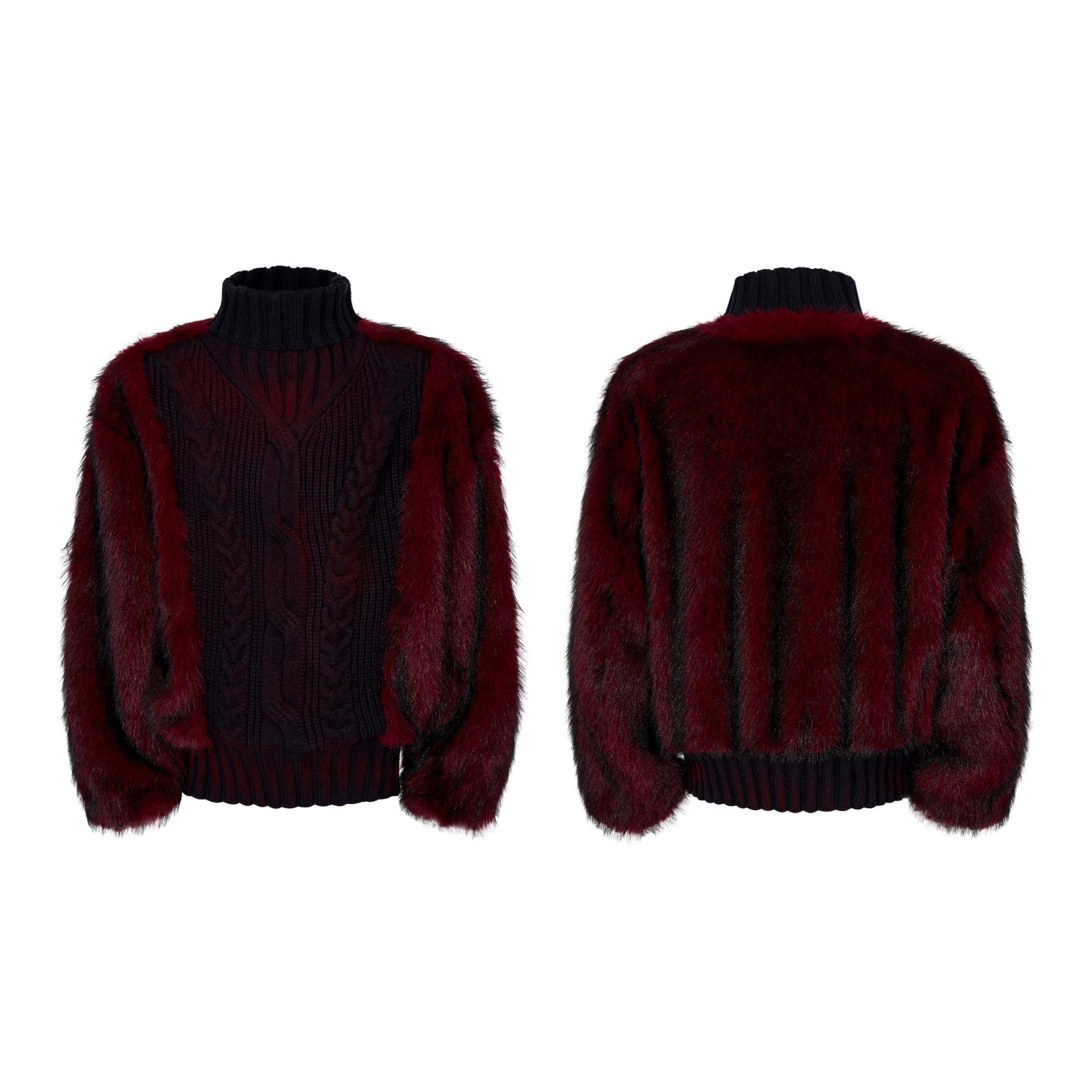 Mens Light-Luxury Leopard-Print Fur-Panelled Turtleneck Sweater