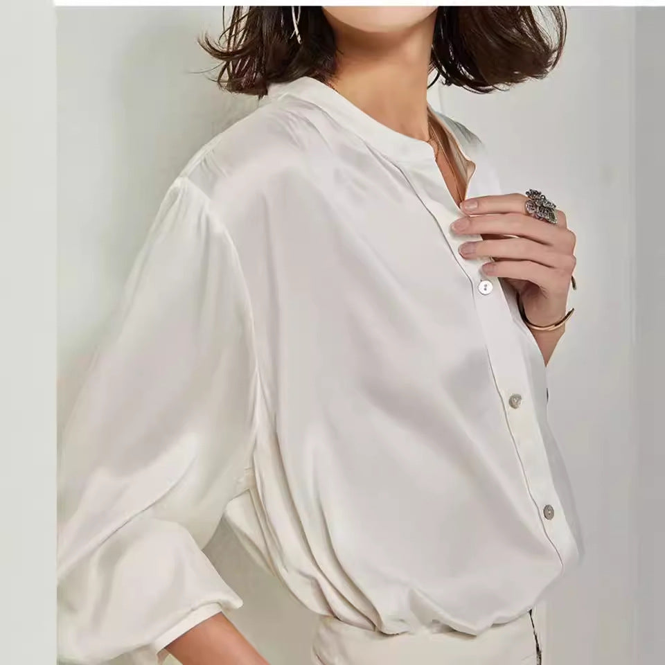 French Simplicity Loose And Lazy Style Silk Shirt For Women Autumn