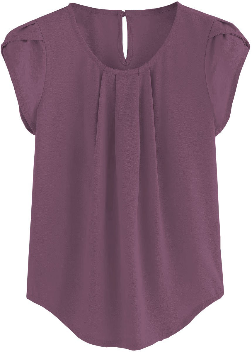 New Solid-color Button-up Short-sleeve Womens Top