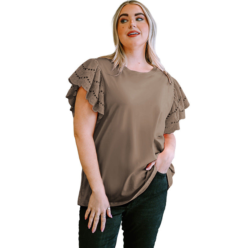 Female Lace Hollow Out Versatile Casual Short Sleeved Shirt