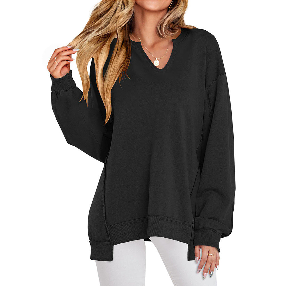 Dame Stribet V-hals Løs Sweatshirt Strik