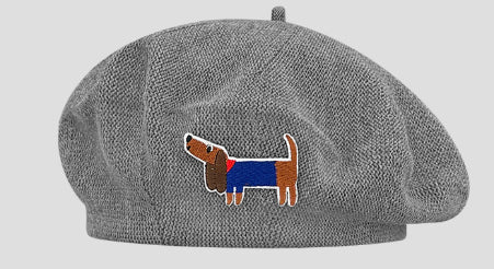 Cute Embroidered Dog Hollow-out Thin Knit Beret