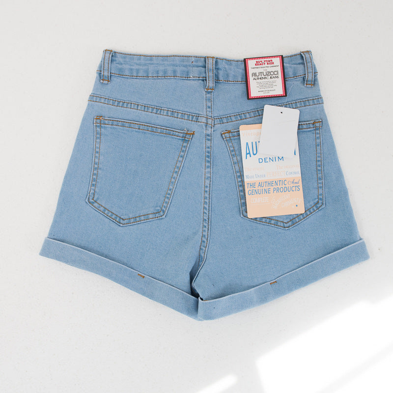 Women's Solid Color High Waist Curl Denim Shorts