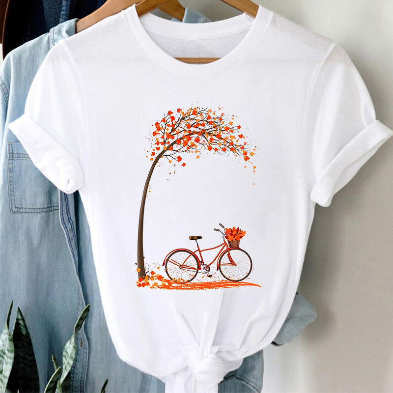 Floral Bicycle Short Sleeve Women's Shirt