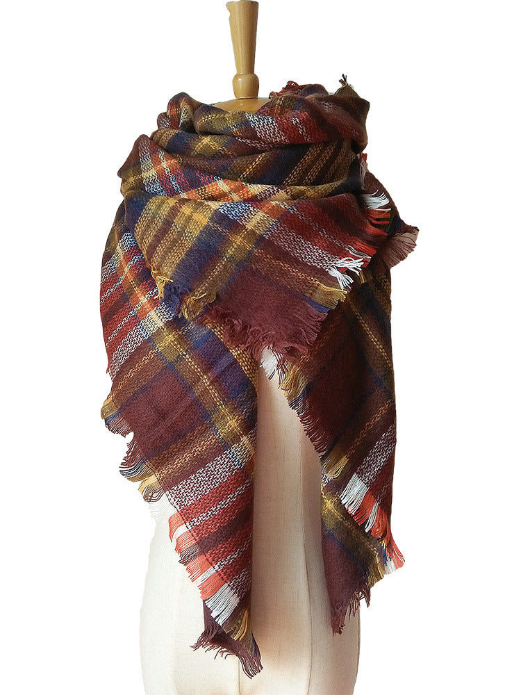 Cashmere-like Double-sided Colorful Plaid Scarf