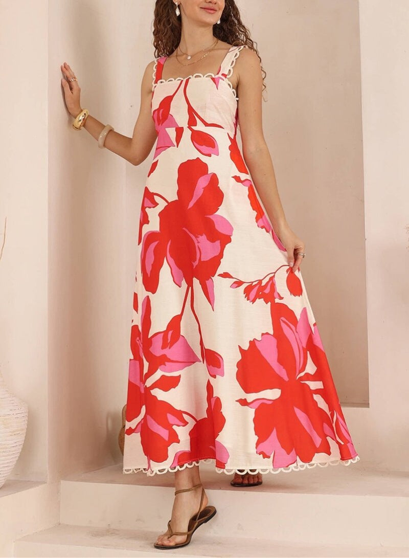 Polka-dot Print A-line Dress With Lace Trim