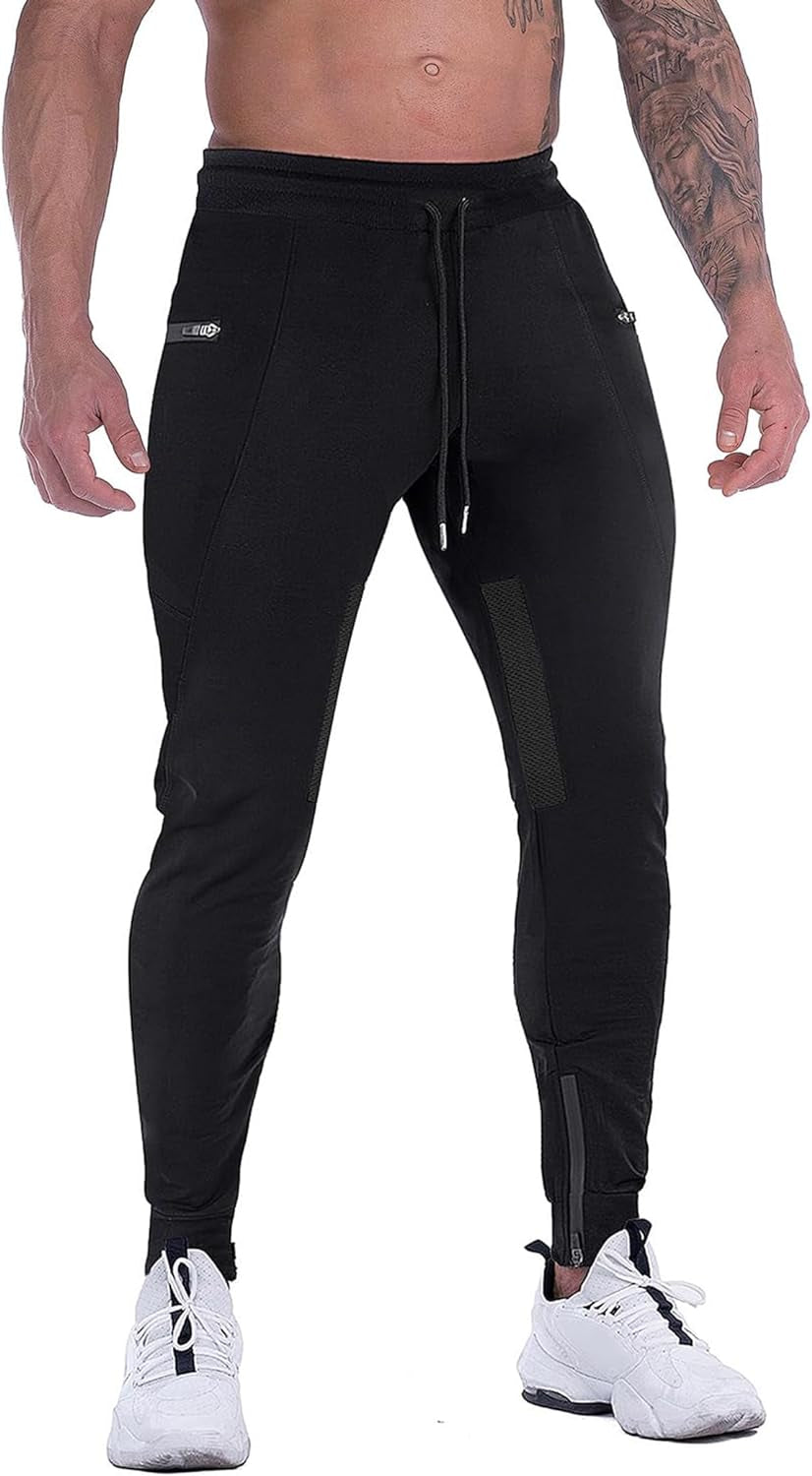 Mens Joggers Pants Tapered Sweatpants Casual Gym Training Workout Pants Slim Track Pant with Zipper Pockets