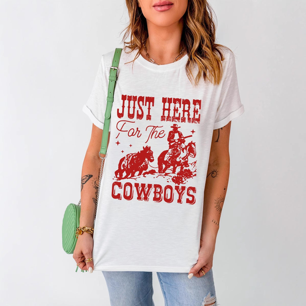 Dame Retro Cowboy Denim Country Koncert Western Konkurrence T-shirt