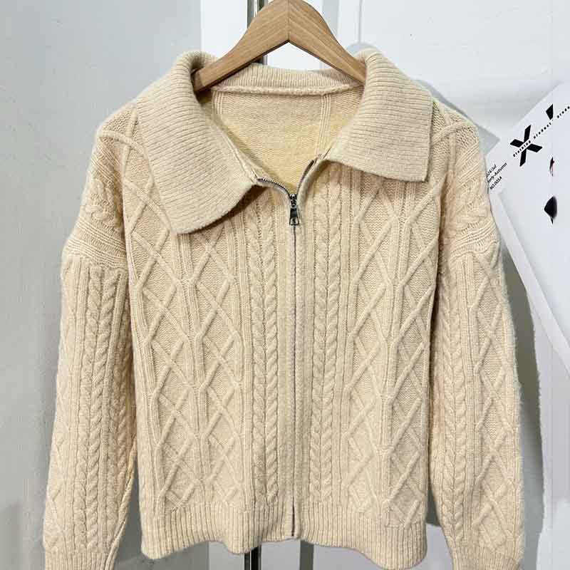 Women's Korean-style Lapel Cable-knit Sweater Coat