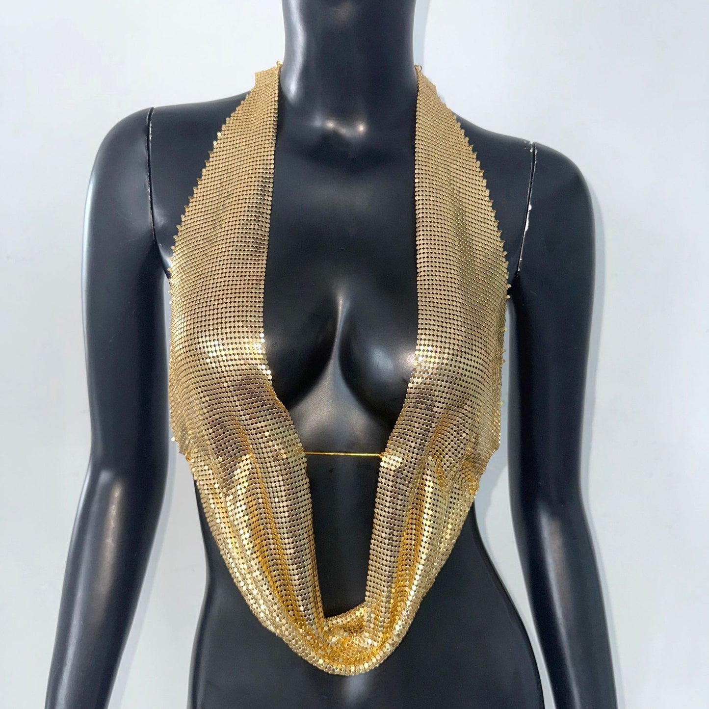 Sequined Top Metal Vest Halterneck With Suspenders