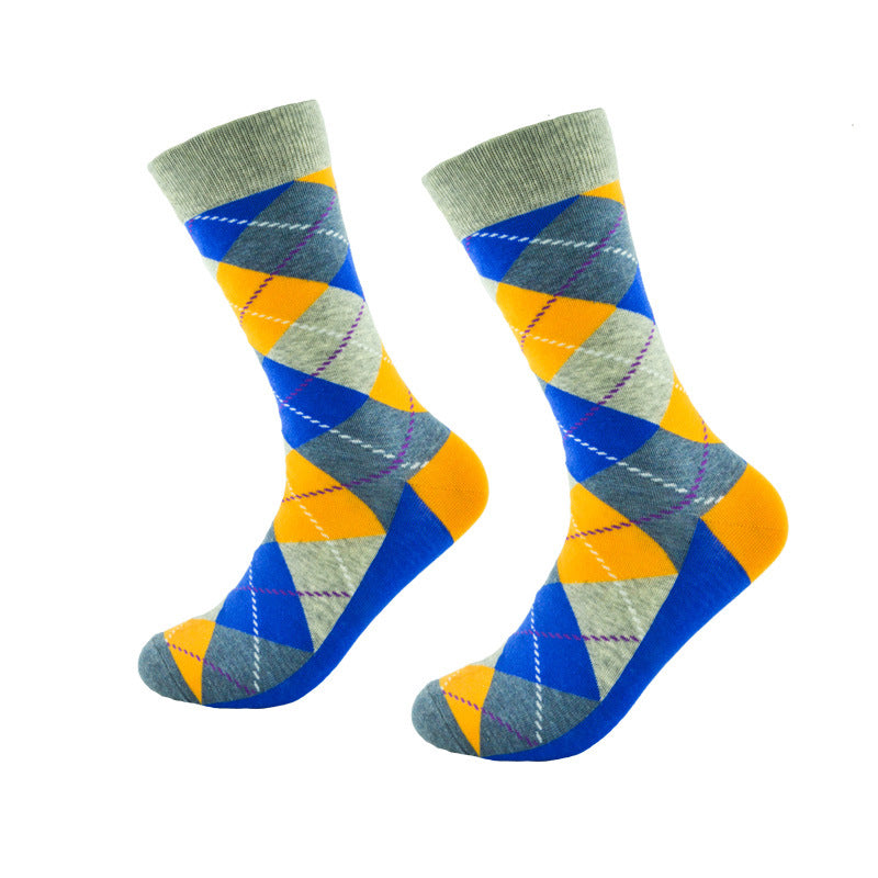 Men's Dashed Rhombus Plaid Tube Socks