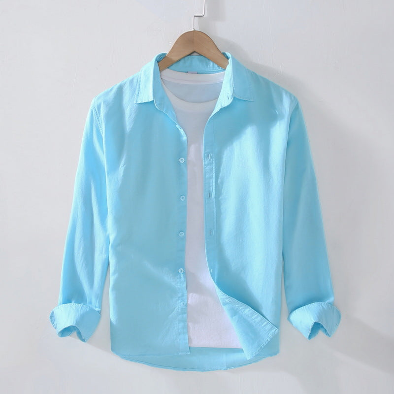 Spring And Summer New Long Sleeve Men's Cotton And Linen Shirt