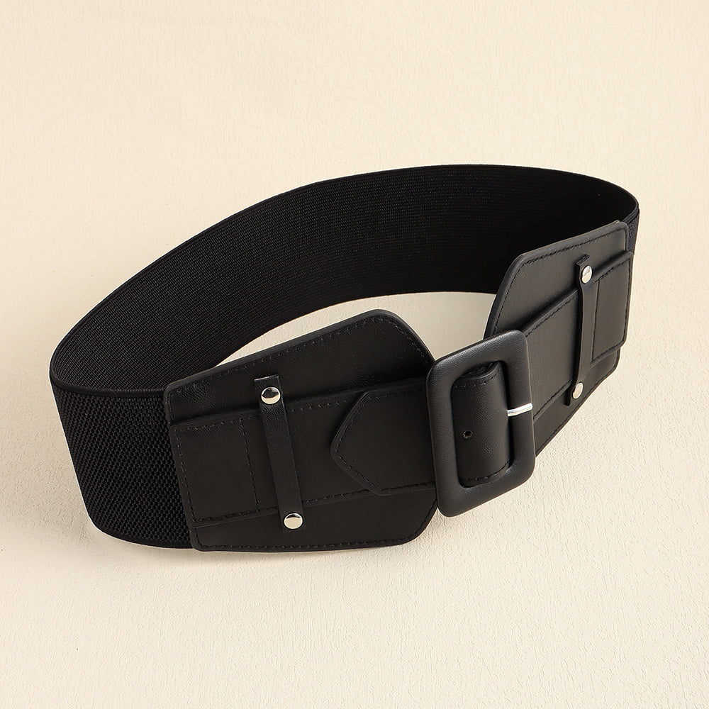 New Women's Punk Retro Black Cool Wide Waist Sealing Elastic Elastic Elastic Needle Buckle 100 Belt With Skirt Corset Waist Belt