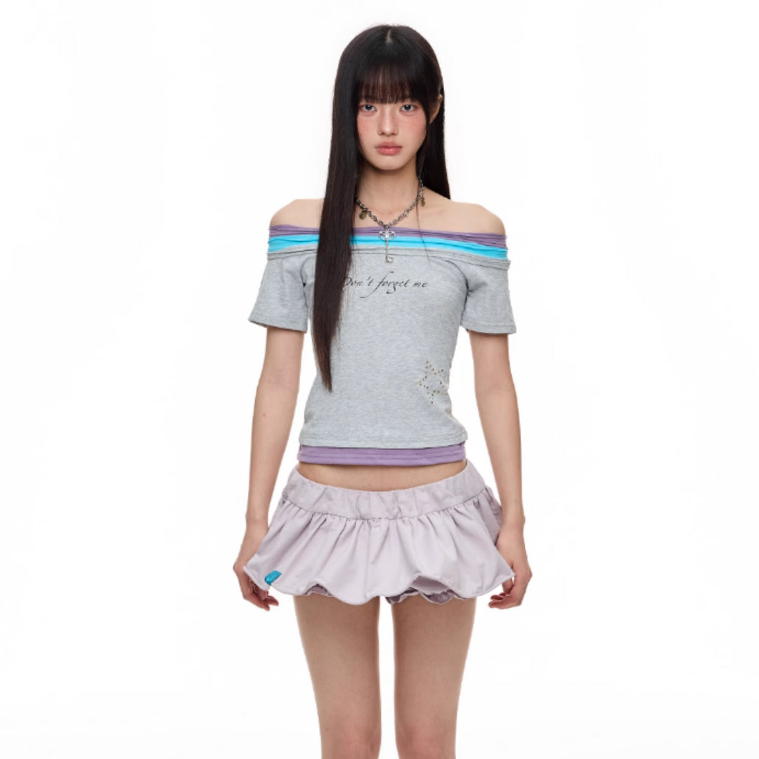 Female Printed Rhinestone One Shoulder Short Sleeved Shirt