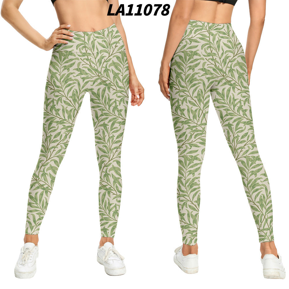 Women's Floral Print High-waist Buttocks Tights