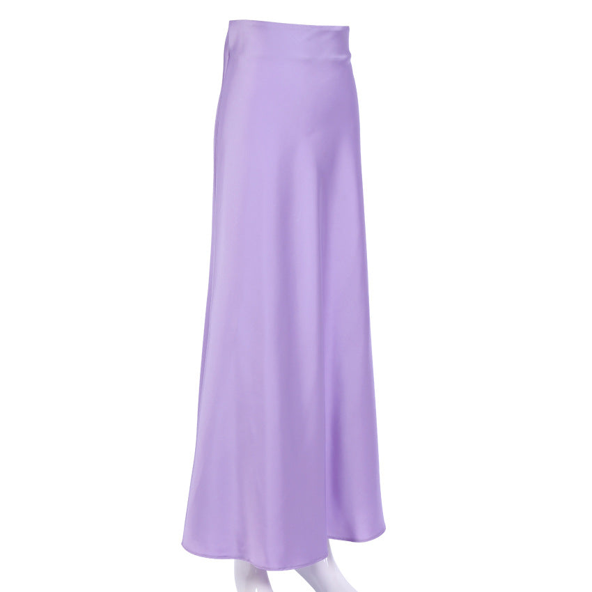 Long Sleeve High Waist Artificial Silk Elegant Fishtail Skirt Draping Satin Slit Skirt