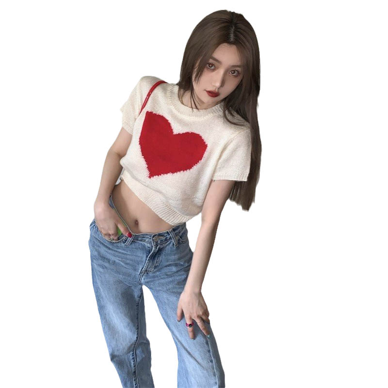Fashionable Simple Jacquard Short-sleeved Knitted Top