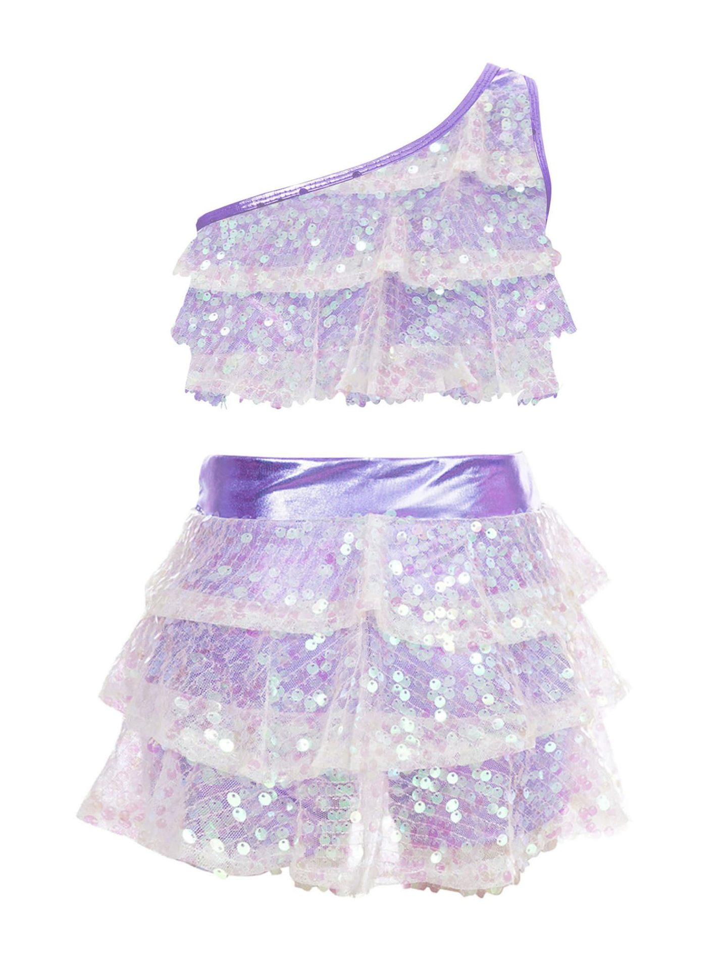 Solid-color Casual Sequin Slim-fit Skirt Set For Girls
