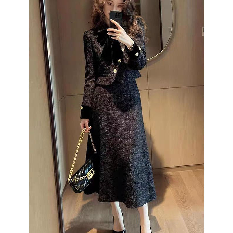 French-style Commuter Outfit Blazer And Skirt Two-piece Set