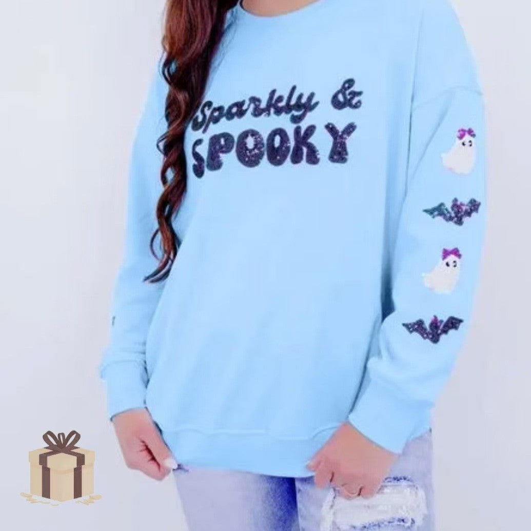 Womens Crew-Neck Halloween Sequin Hoodie