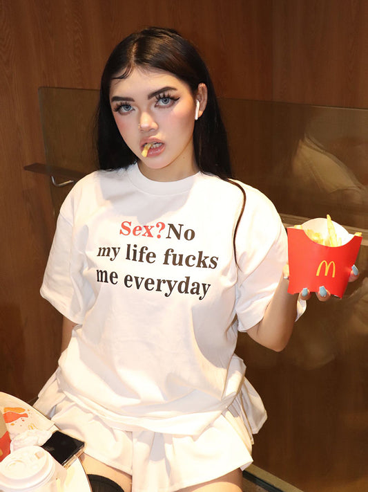 Spoof Slogan Letter Printing Creative Short-sleeved T-shirt