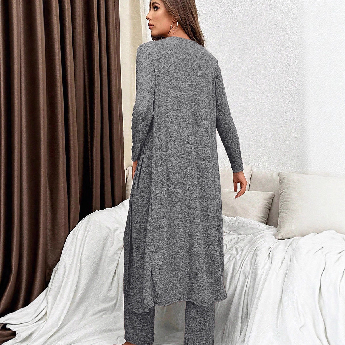 Womens Relaxed-fit Loose-fitting Solid-color Three-piece Set