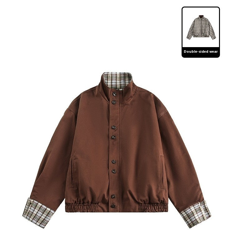 American Contrast Color Brown Double-sided Cotton Retro