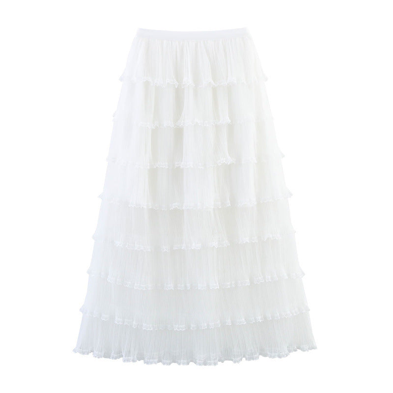 Lace Pleated Net Yarn Cake Skirt