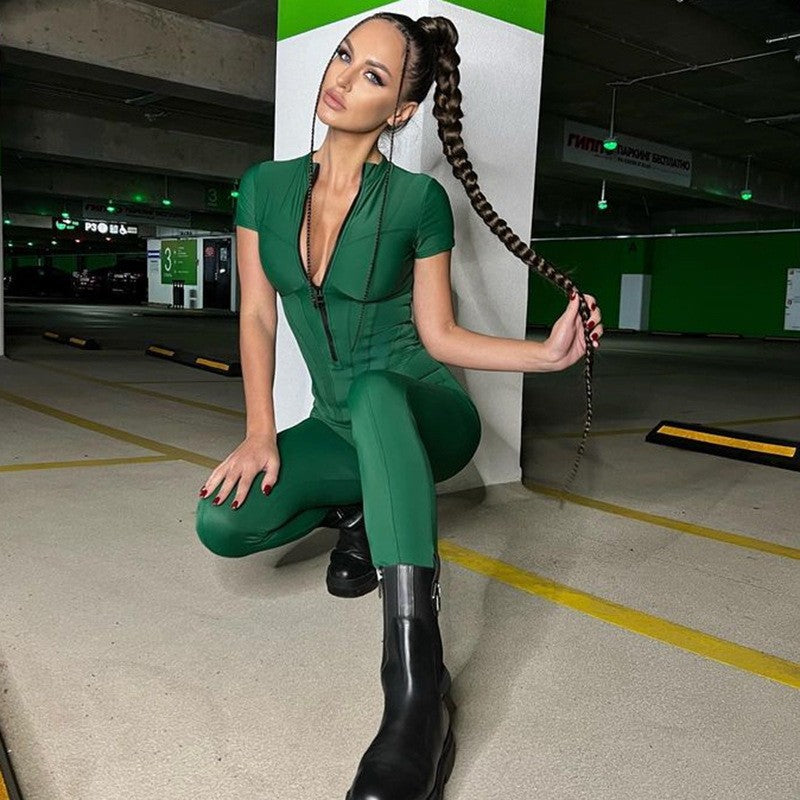 Europæisk og amerikansk stil, tætsiddende stribet jumpsuit, mode, kortærmet og langt mønster, kan bruges udendørs