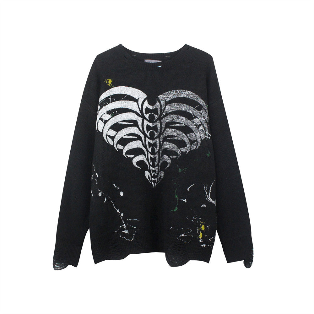 Love Skeleton Printed Ink Knit Sweater Men