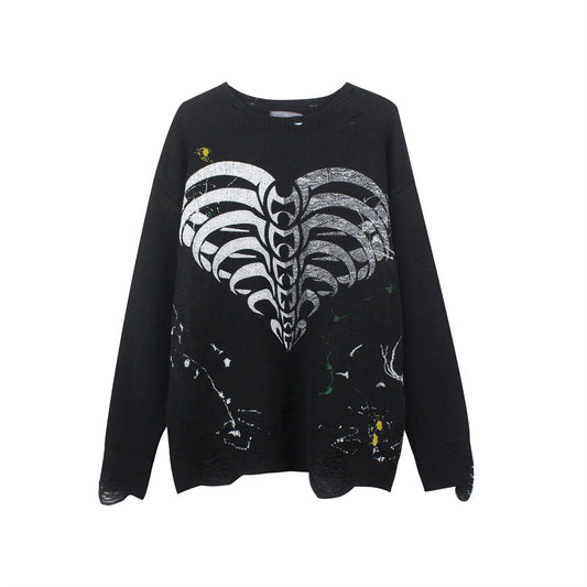 Love Skeleton Strikket Trøje med Blæktryk til Mænd